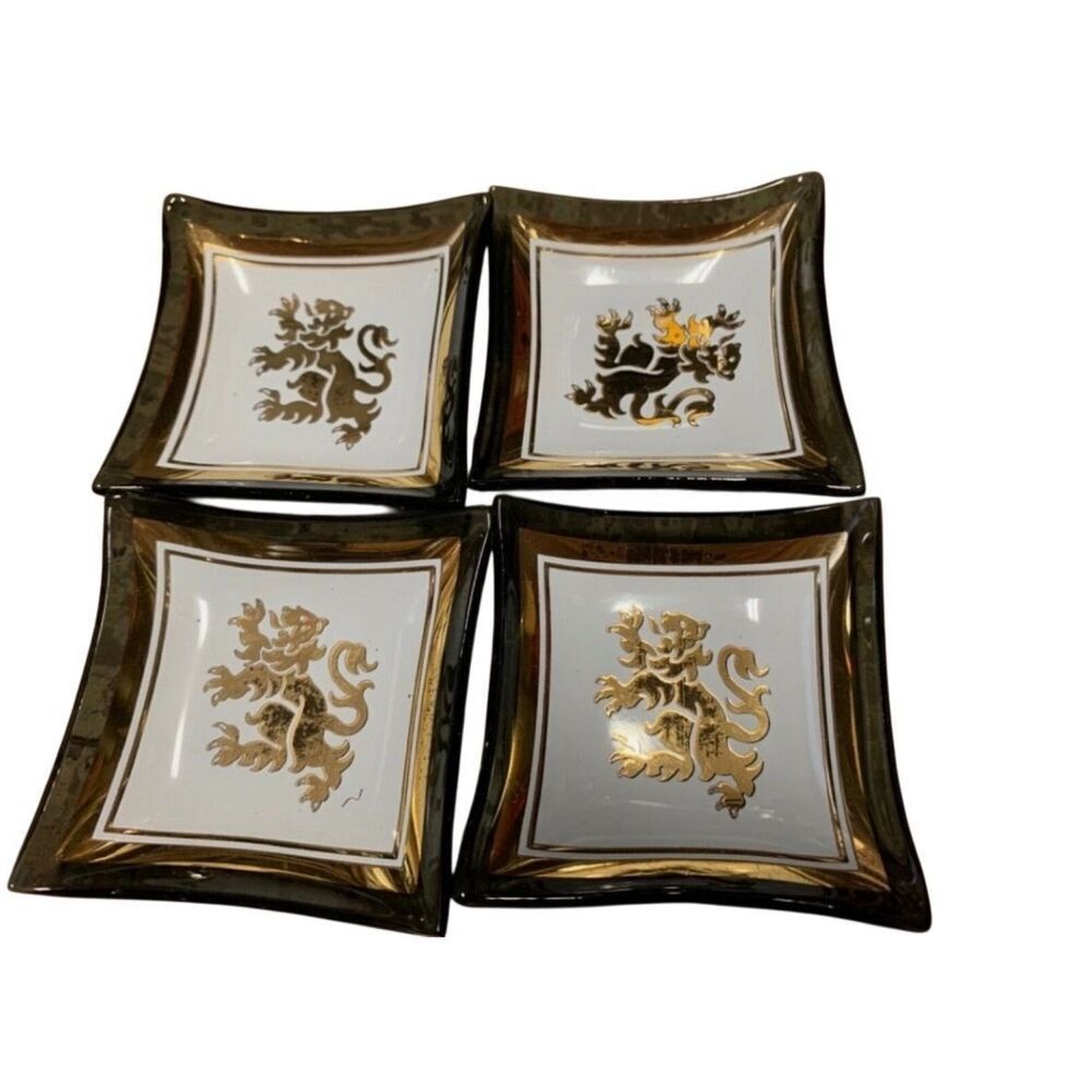 Vintage Liam Rampart Set Of 4 Smoke Glass Sushi Dishes